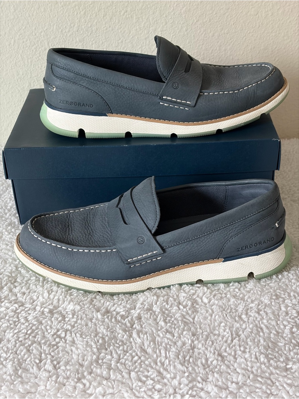 Cole Haan Men’s ZERØGRAND Leather Loafers in Ombre Blue & Optic White Size 9.5M